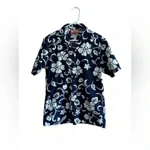 RJC Hawaiian Shirt Medium Blue White Floral